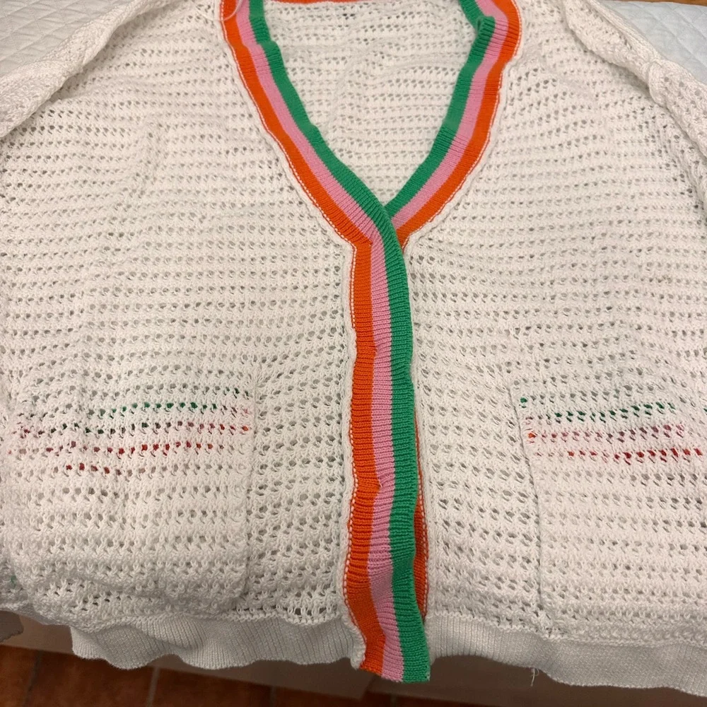 Beach Riot White Cardigan with Orange and Green Accents Size L - Picture 2 of 3